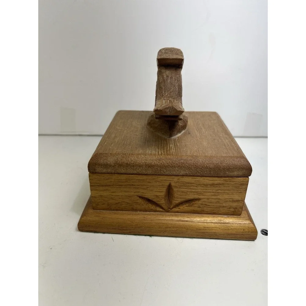 Vintage Hand Carved Wooden Bird Trinket Box Folk Art Boho Cottagecore Decor